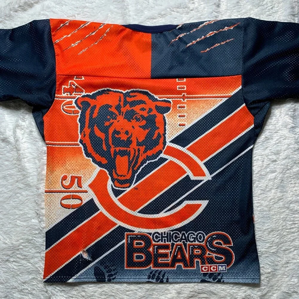 Vintage 1990s Chicago Bears NFL All Over Print Mesh Jersey CCM Size XL - Picture 2 of 9